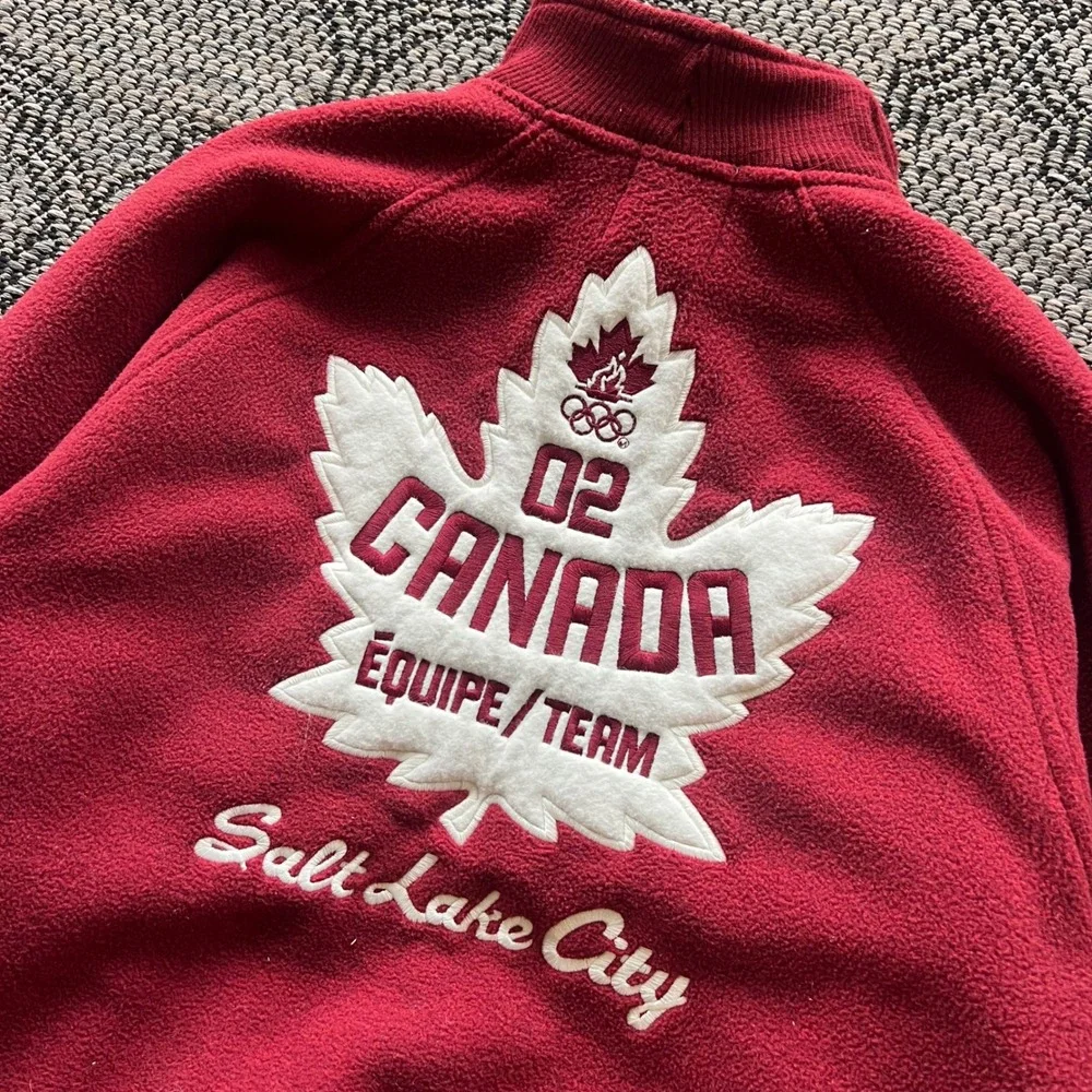 Vintage Roots Sweater Mens XS Red Fleece Salt Lake Olympics Canada Zip 2002 Y2K - Picture 4 of 7